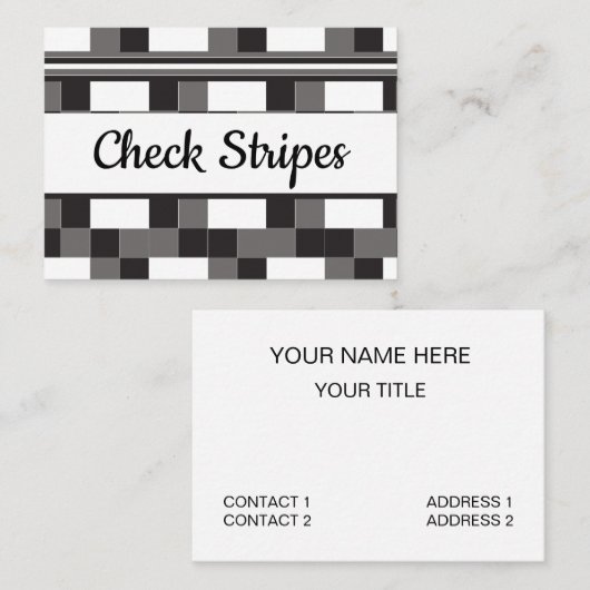 グレー白黒チェックストライプパターン 名刺 (正面/裏面)
