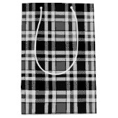 グレー白黒フランネルプレイドタータンチェックデザイン ミディアムペーパーバッグ (正面)