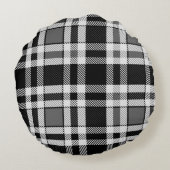 グレー白黒フランネルプレイドタータンチェックデザイン ラウンドクッション (裏面)