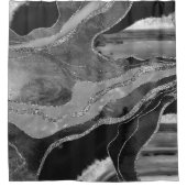 グレー白黒マーブルアゲートシルバーグリッター#1 シャワーカーテン (正面)