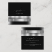 グレー白黒メイクアップアーティストインフルエンサーシルバー スクエア名刺 (正面/裏面)