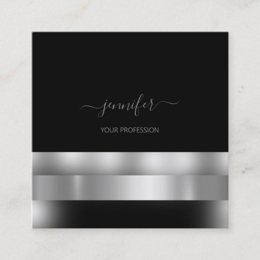 グレー白黒メイクアップアーティストインフルエンサーシルバー スクエア名刺 (正面)