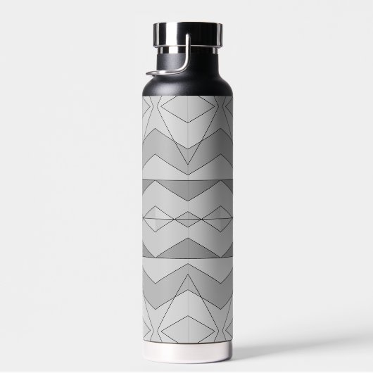 グレー白黒モザイク三角形パターンモノグラム ウォーターボトル (右面)