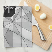 グレー白黒モザイク三角形パターンモノグラム キッチンタオル (四つ折り)