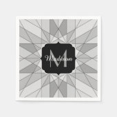 グレー白黒モザイク三角形パターンモノグラム スタンダードカクテルナプキン (正面)