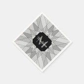 グレー白黒モザイク三角形パターンモノグラム スタンダードカクテルナプキン (角)