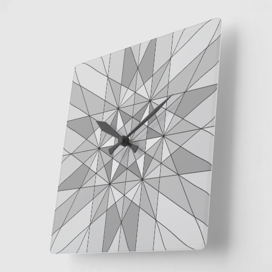 グレー白黒モザイク三角形レトロパターン スクエア壁時計 (傾斜)