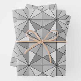 グレー白黒モザイク三角形レトロパターン ラッピングペーパーシート