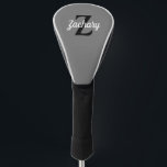 グレー白黒レトロモノグラムパーソナライズされた ゴルフヘッドカバー<br><div class="desc">このドパーソナライズされたライバーカバーは、グレーの背景に黒のモノグラムと白のレトロスクリプト名を備えている。</div>