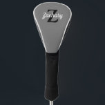 グレー白黒レトロモノグラムパーソナライズされた ゴルフヘッドカバー<br><div class="desc">このドパーソナライズされたライバーカバーは、グレーの背景に黒のモノグラムと白のレトロスクリプト名を備えている。</div>