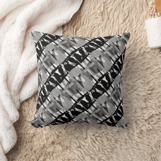 グレー白黒傾斜抽象芸術小タイルモチーフ クッション (ブランケット)