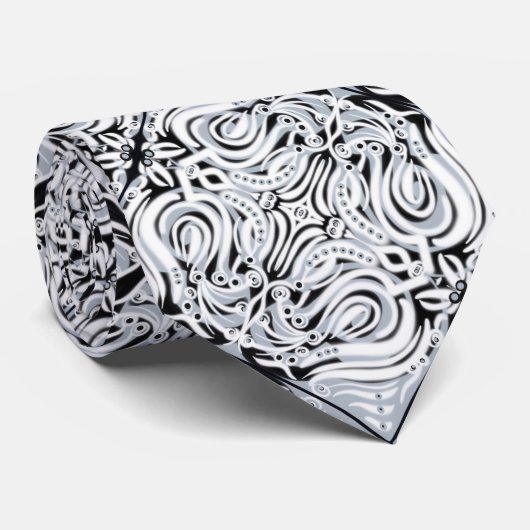 グレー白黒曲線抽象芸術繰り返しパターン ネクタイ (ロール)