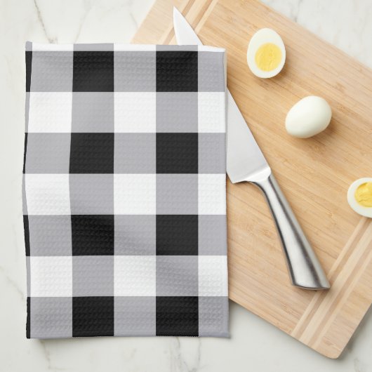 グレー白黒格子模様 キッチンタオル (四つ折り)