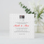 グレー白&赤の同性カップルの結婚式の招待 招待状 (スタンド正面)