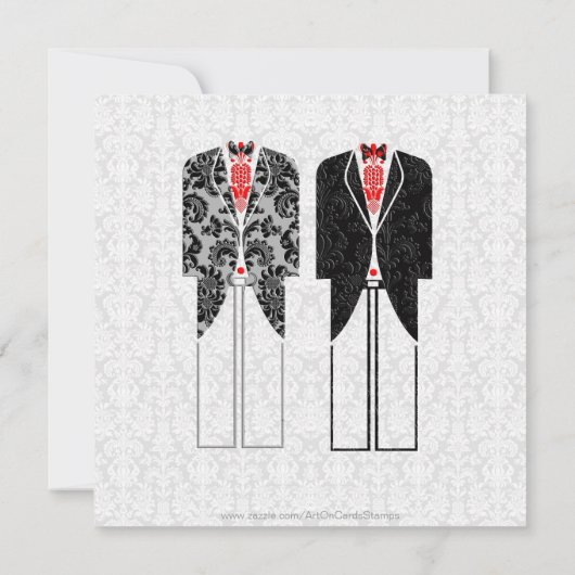 グレー白&赤の同性カップルの結婚式の招待 招待状 (裏面)