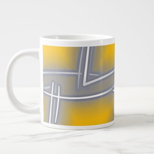 グレー矩形抽象芸術アート ジャンボコーヒーマグカップ (左)