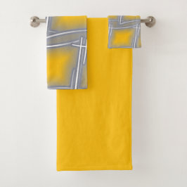 グレー矩形抽象芸術アート バスタオルセット