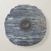 グレー石板モノグラム ラウンドクッション (正面)