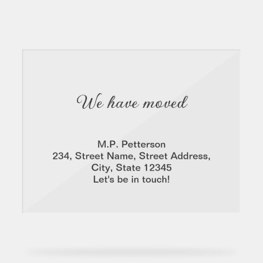 グレー私ミニマルたちは移動した名前アドレスの追加文字 アクリルサイン (正面)