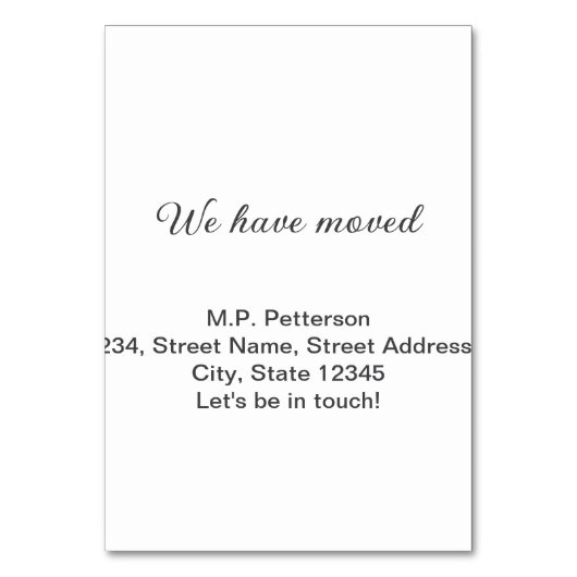 グレー私ミニマルたちは移動した名前アドレスの追加文字 テーブルナンバー (正面)