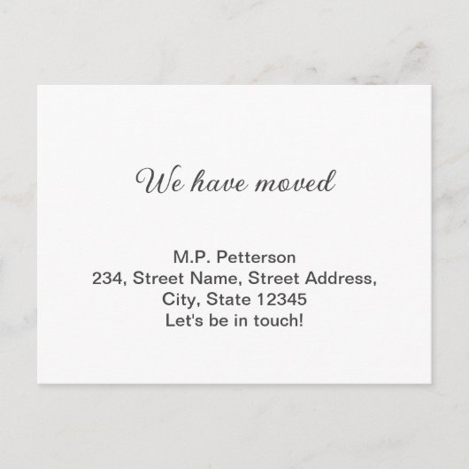 グレー私ミニマルたちは移動した名前アドレスの追加文字 ポストカード (正面)