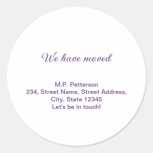 グレー私ミニマルたちは移動した名前アドレスの追加文字 ラウンドシール (正面)