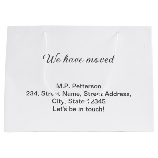 グレー私ミニマルたちは移動した名前アドレスの追加文字 ラージペーパーバッグ (正面)