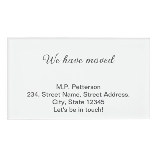 グレー私ミニマルたちは移動した名前アドレスの追加文字 名札 (正面)