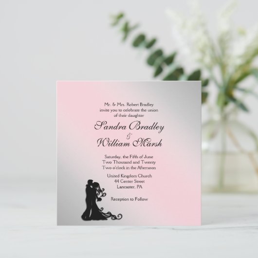 グレー素晴らしとピンクの結婚式招待状 招待状 (スタンド正面)