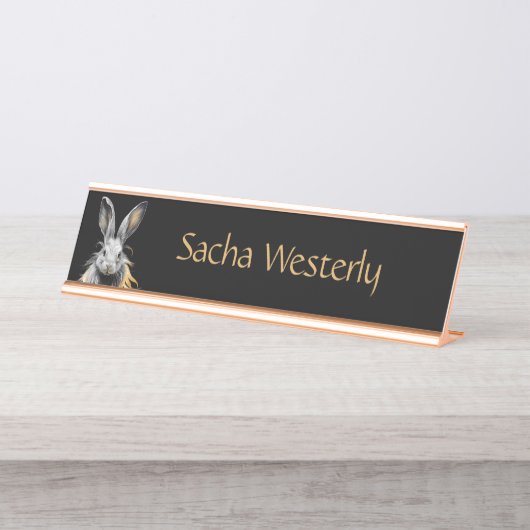 グレー素晴らしラビットオンファイアパーソナル デスクネームプレート (正面)