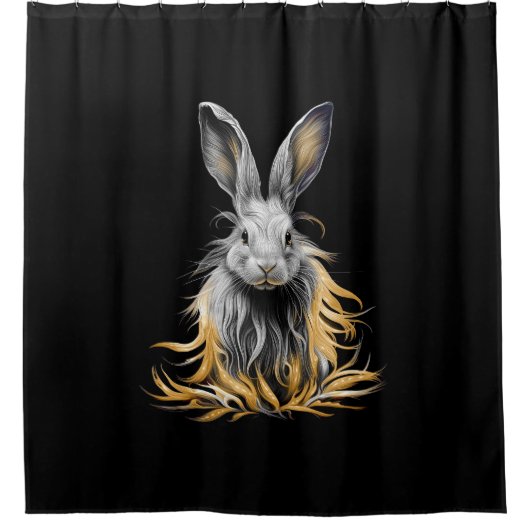 グレー素晴らしラビットオンファイア シャワーカーテン (正面)
