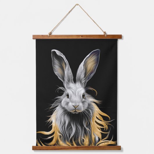 グレー素晴らしラビットオンファイア 吊り下げ型タペストリー (正面)