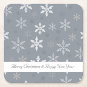 グレー素朴と白の雪の結晶パターン休日 スクエアペーパーコースター (正面)