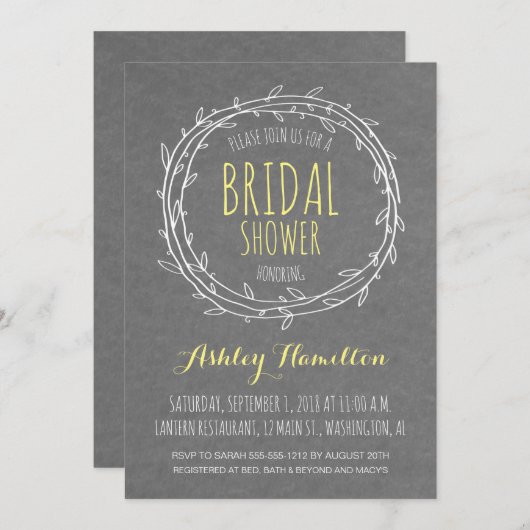 グレー素朴と黄色のブライダルシャワー招待状 招待状 (正面/裏面)