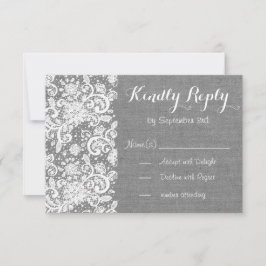 グレー素朴のラップとレース付きRSVPカード 出欠カード