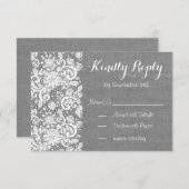 グレー素朴のラップとレース付きRSVPカード 出欠カード (正面/裏面)