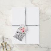 グレー素朴ウォーター色ピンクフローラブライダルシャワー ギフトタグ (より糸付き)