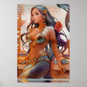 グレー素朴ウォーター色マーメイド ポスター (正面)