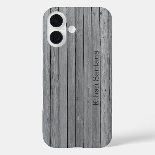 グレー素朴ウッドの板のパーソナライズされた名前 Case-Mate iPhoneケース (裏面)