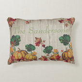 グレー素朴ウッドオータムオレンジカボチャ秋離れ アクセントクッション (正面)