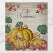 グレー素朴ウッドオータムオレンジカボチャ紅葉 ワインラベル (シングルラベル)