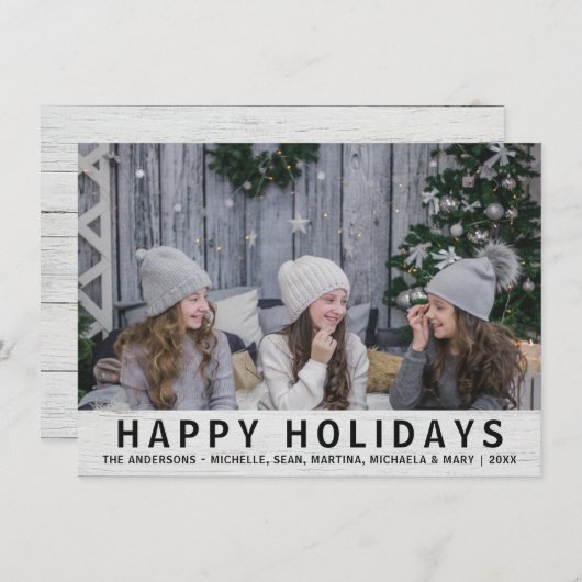 グレー素朴ウッドクリスマスハッピーホリデーズ写真 シーズンカード (正面/裏面)
