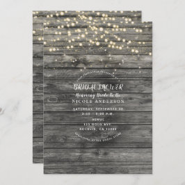 グレー素朴ウッドストリングライトブライダルシャワー 招待状