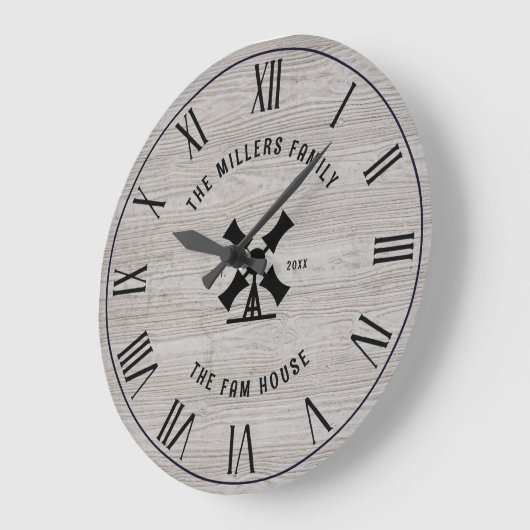 グレー素朴ウッドテクスチャファムハウスローマ数字 ラージ壁時計 (傾斜)