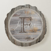 グレー素朴ウッドトーンモノグラム ラウンドクッション (裏面)