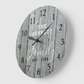 グレー素朴ウッドファームハウスファミリーネームラージクロック ラージ壁時計 (傾斜)