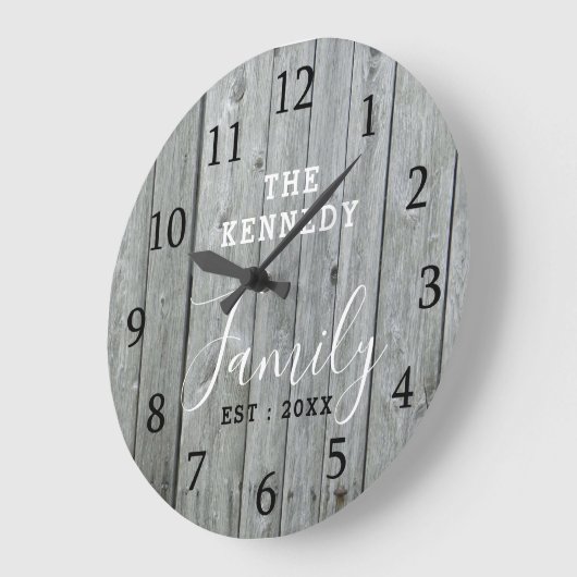 グレー素朴ウッドファームハウスファミリーネームラージクロック ラージ壁時計 (傾斜)