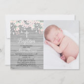 グレー素朴ウッドフローラ洗礼への招待 招待状 (正面)