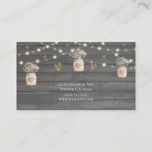 グレー素朴ウッドライト&メイスンジャーの花 名刺 (裏面)