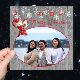 グレー素朴ウッドレッド小妖精や小人ヴィンテージメリークリスマス